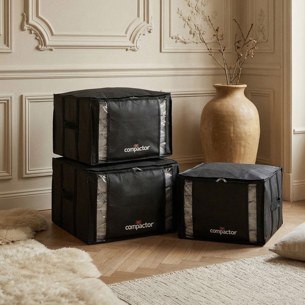 Scatole in set sottovuoto nere in plastica 3 pz 42x40x25 cm Black Edition – Compactor-image-1