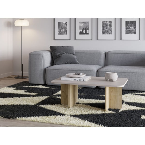 Tavolino da salotto color crema/di colore naturale con effetto rovere 56x100 cm Hillary – Marckeric-image-1