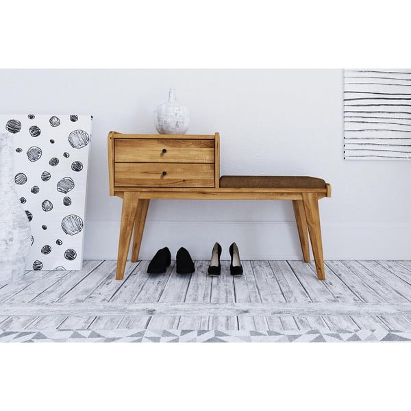 Panca con cassetti in legno di quercia con seduta arancione Retro - The Beds-image-2