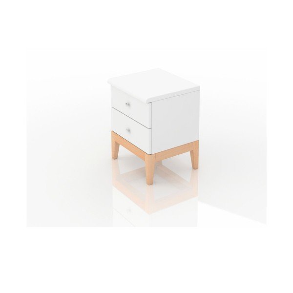 Comodino in legno di pino bianco con 2 cassetti Livia, altezza 54 cm - Skandica-image-1