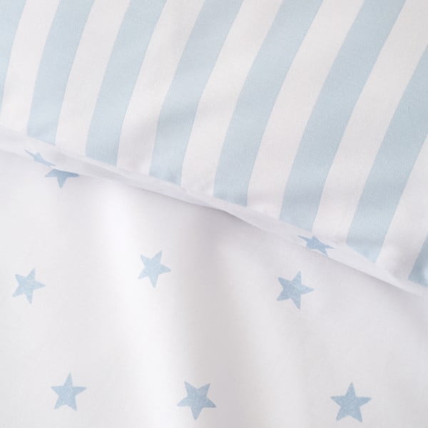 Set copripiumino e federa da bambini bianco e blu in cotone per letto singolo 135x200 cm Mini Star & Stripes – Bianca-image-4