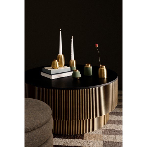 Tavolino da salotto rotondo nero/dorato con piano in legno di mango ø 90 cm Virat – Bizzotto-image-1