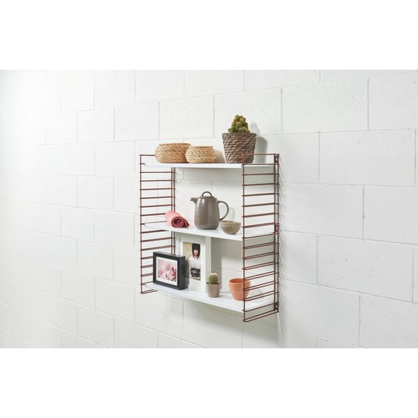 Scaffale a 3 livelli con dettagli color rame e ripiani bianchi Libro, larghezza 70 cm - Metaltex-image-1