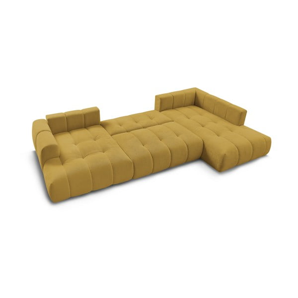 Divano angolare color senape allungabile e con contenitore (penisola a destra/a U) con rivestimento in ciniglia Fuji – Bobochic Paris-image-4