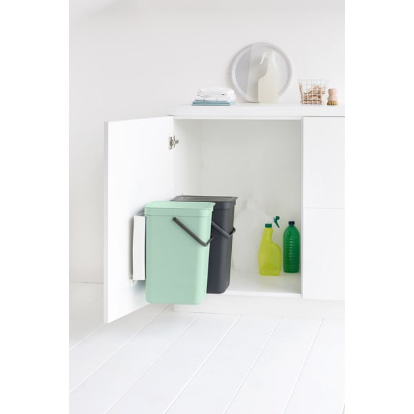 Cestino per la spazzatura color menta/grigio scuro in plastica per raccolta differenziata/incorporabile 2x16 l Sort & Go  – Brabantia-image-1
