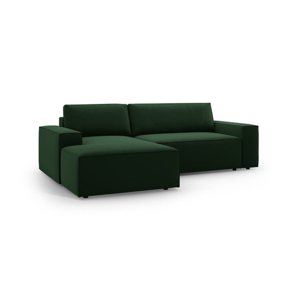 Divano angolare verde scuro allungabile/con contenitore (con penisola a sinistra/con chaise lounge) con rivestimento in velluto Jodie – Micadoni -image-2