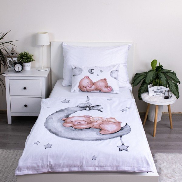 Set copripiumino e federa da bambini bianco in cotone per culla 100x135 cm Teddy Bear "Ribbon" – Jerry Fabrics-image-1