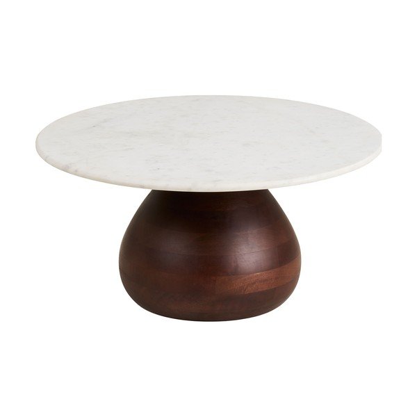 Tavolino da salotto rotondo bianco/colore naturale scuro con piano in marmo ø 70 cm Heide – House Nordic-image-2