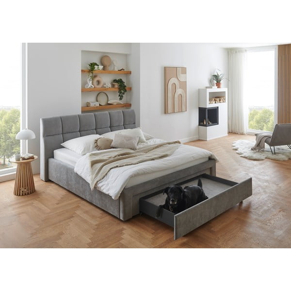 Letto matrimoniale imbottito grigio rete non inclusa 180x200 cm Canyon – Meise Möbel-image-1