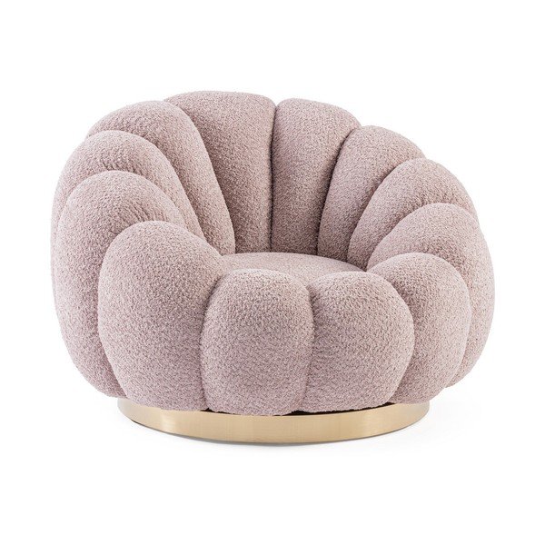 Poltrona rosa girevole con rivestimento in bouclé Florel – Bizzotto