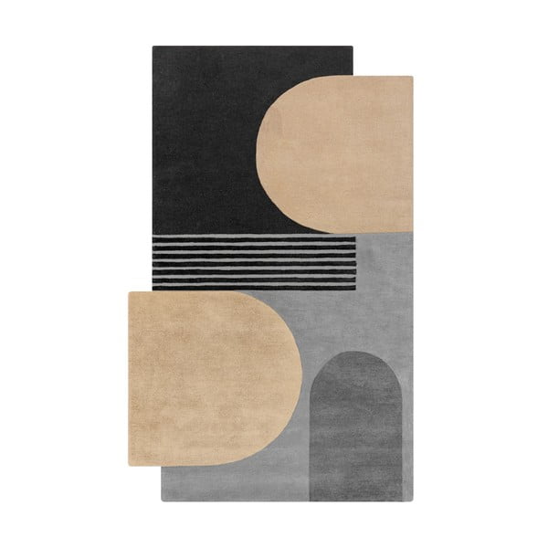 Tappeto nero e grigio in lana tessuto a mano 120x180 cm Lozenge Monochrome – Flair Rugs