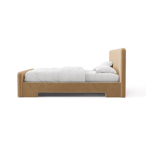 Letto matrimoniale imbottito marrone chiaro con rete inclusa 160x200 cm Eda – Micadoni -image-3