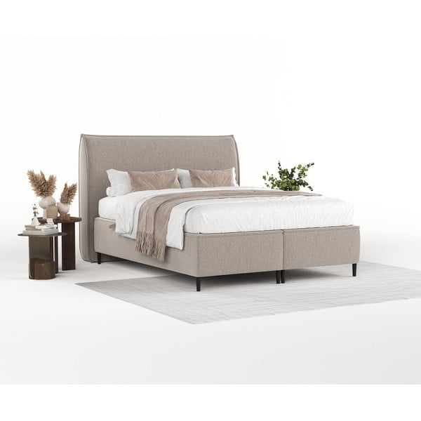 Letto matrimoniale imbottito grigio e beige con contenitore 140x200 cm Draco - Maison de Rêve-image-2