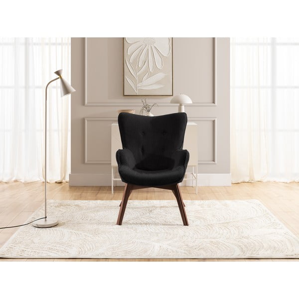 Poltrona nera con rivestimento in velluto a coste Niko – Ropez-image-1