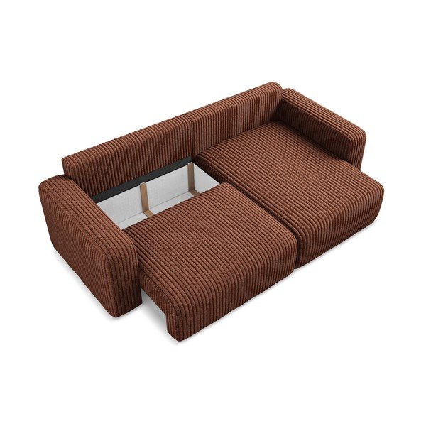 Divano angolare color terracotta allungabile/con contenitore (con penisola a destra/con chaise lounge) con rivestimento in velluto a coste Kona – Makamii-image-4