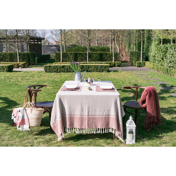 Tovaglia di cotone beige e rosa, 250 x 150 cm - Tiseco Home Studio-image-2