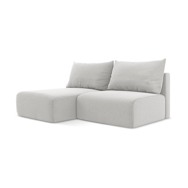 Divano angolare grigio chiaro allungabile/con contenitore (con penisola a sinistra/con chaise lounge) con rivestimento in velluto Kalena – Makamii-image-2
