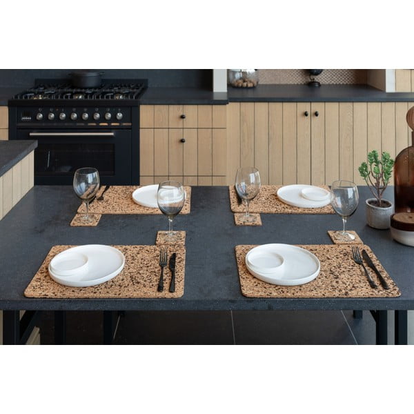Sottobicchieri in sughero di colore naturale in set di 4 pezzi Querco - ZicZac-image-1
