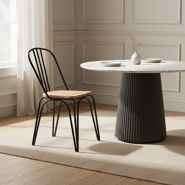 Sedia da pranzo nera in olmo massiccio District – Premier Housewares-image-1