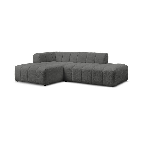 Divano angolare grigio scuro (penisola a sinistra/chaise lounge) con rivestimento in bouclé Annecy – Bobochic Paris-image-3
