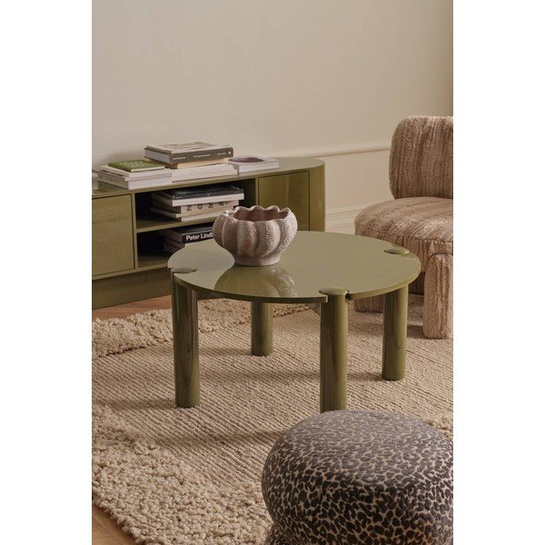 Tavolino da salotto rotondo color kaki in MDF ø 80 cm Pussel – Ellos Home-image-1