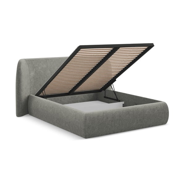 Letto matrimoniale imbottito grigio con contenitore con griglia 160x200 cm Hauke - Makamii-image-2