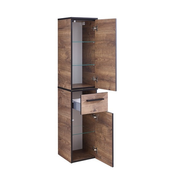 Mobile bagno sospeso marrone in rovere decorato 30x72 cm Set 374 - Pelipal-image-4