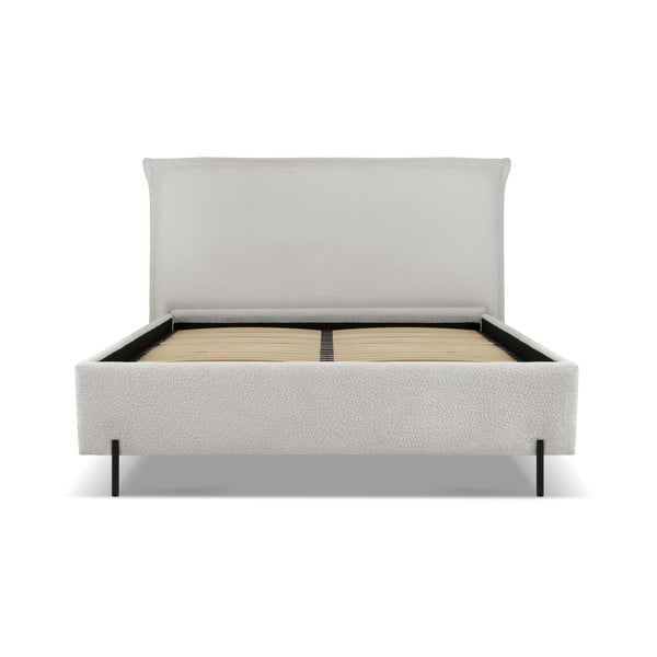 Letto matrimoniale imbottito grigio chiaro con contenitore e doghe 160x200 cm Armie - Milo Casa-image-2