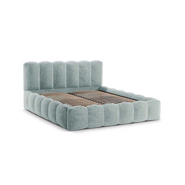 Letto matrimoniale imbottito azzurro con contenitore con rete inclusa 160x200 cm Lupine – Micadoni -image-3