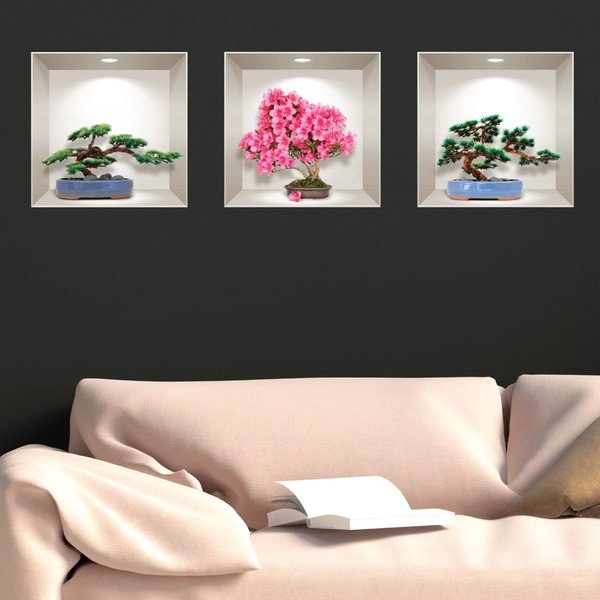 Set di 3 adesivi murali 3D naturali e colorati Bonsai - Ambiance-image-2