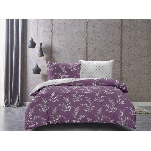 Lenzuolo singolo in microfibra reversibile viola e bianco Hypnosis Calluna, 220 x 155 cm - DecoKing-image-2