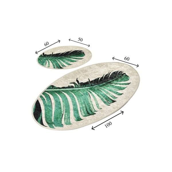 Set di tappetini per il bagno verdi/beige 2 pz 60x100 cm Floret – Foutastic-image-3