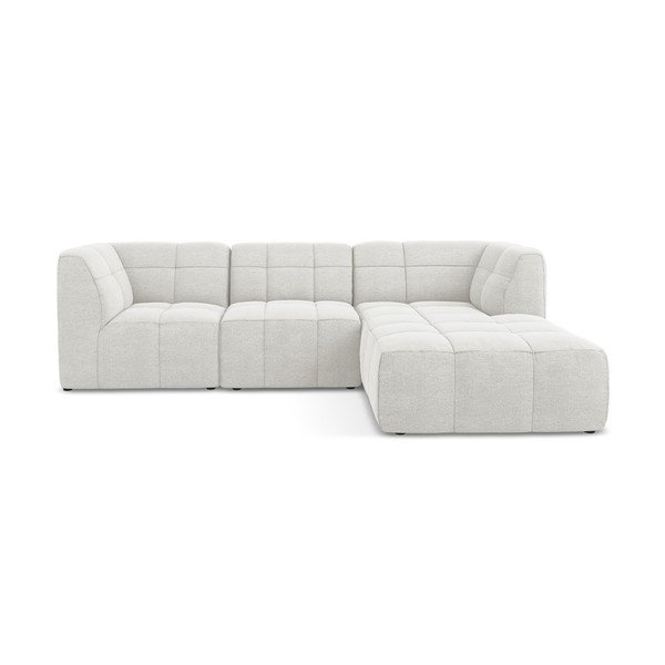 Divano angolare bianco (con penisola a destra/con chaise lounge) con rivestimento in bouclé Aloha – Makamii