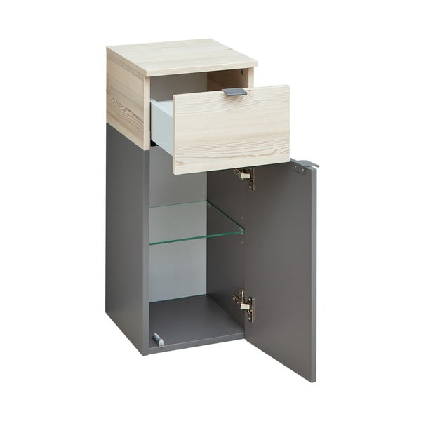 Mobile per bagno grigio e color naturale con effetto pino basso da appendere 72x30 cm Quickset 394 – Pelipal-image-2