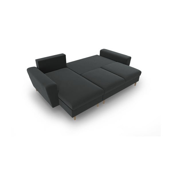 Divano angolare grigio scuro allungabile e con contenitore con rivestimento in velluto Kyoto – Cosmopolitan Design-image-2