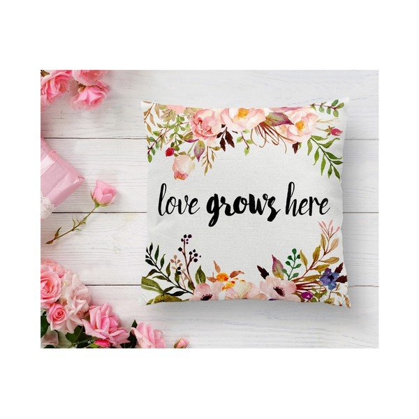Federa in misto cotone Love Grows Here, 45 x 45 cm - Minimalist Cushion Covers-image-3
