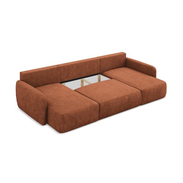 Divano angolare color terracotta allungabile/con contenitore (a U) con rivestimento in ciniglia Lilo – Makamii-image-3