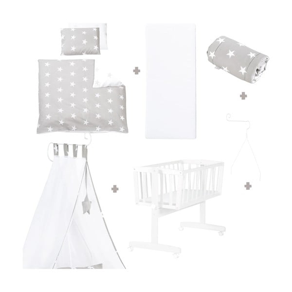 Culla bianca su ruote con baldacchino 40x90 cm Little stars - Roba-image-2