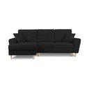 Divano angolare nero allungabile e con contenitore (con penisola a sinistra/con chaise lounge) con rivestimento in bouclé Kyoto – Cosmopolitan Design
