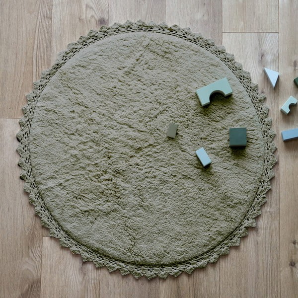 Tappeto rotondo verde in cotone lavabile e tessuto a mano ø 110 cm Perla Olive – Nattiot-image-1