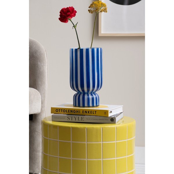 Vaso blu in vetro (altezza totale 26 cm) Rayado Retro – PT LIVING-image-1