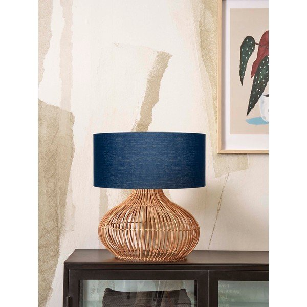 Lampada da tavolo con paralume in tessuto di colore blu scuro-naturale (altezza 60 cm) Kalahari - Good&Mojo-image-1