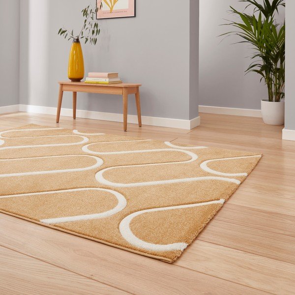 Tappeto in giallo ocra 120x170 cm Linear Curve – Catherine Lansfield-image-1