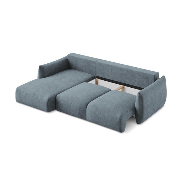 Divano angolare blu allungabile (con penisola a sinistra/con chaise lounge) con rivestimento in ciniglia Leila – Makamii-image-4