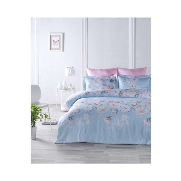 Biancheria da letto in cotone sateen con lenzuolo per letto matrimoniale , 200 x 220 cm Cielo - Unknown