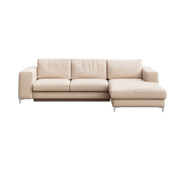 Divano angolare beige allungabile e con contenitore (con penisola a destra e chaise lounge) rivestito in bouclé Rene – Rodier
