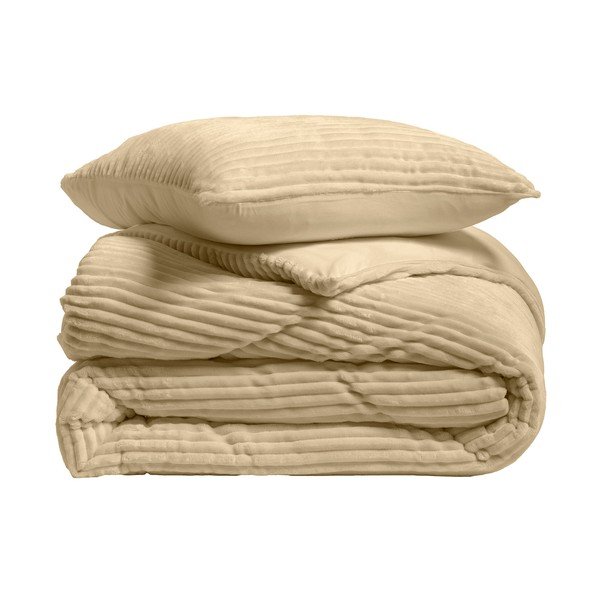 Set copripiumino e federa beige in flanella per letto matrimoniale/per letto esteso 3 pezzi 240x220 cm Veloutea – douceur d'intérieur