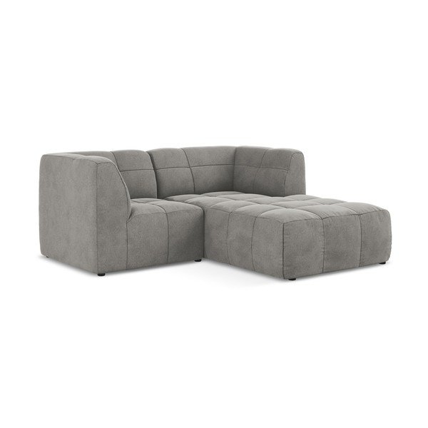 Divano angolare grigio (con penisola a destra/con chaise lounge) con rivestimento in velluto Aloha – Makamii-image-2