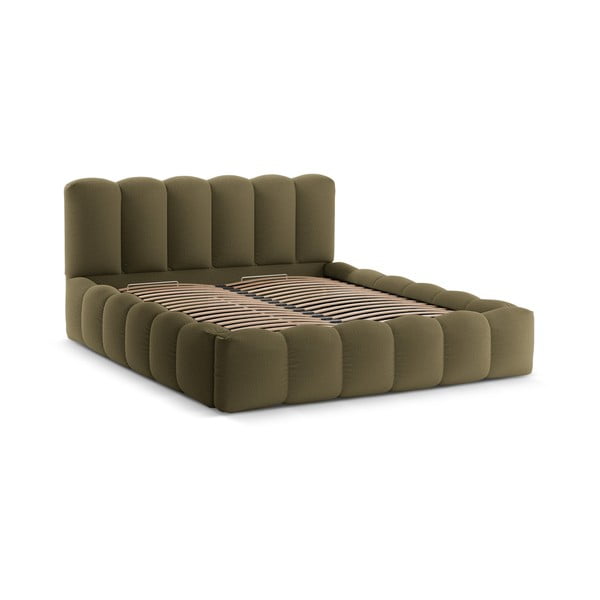 Letto matrimoniale imbottito verde con contenitore con rete inclusa 200x200 cm Lupine – Micadoni 