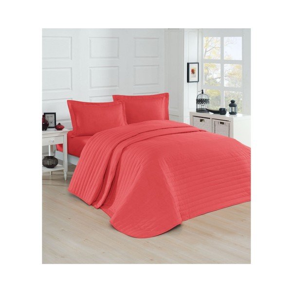 Copriletto trapuntato rosso corallo chiaro , 220 x 240 cm Monart - Mijolnir
